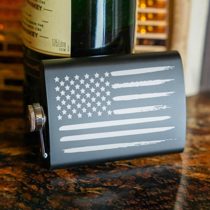 2-10 oz American Flag Laser Pattern Stainless Steel Portable Flask