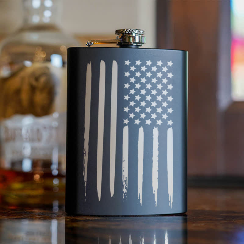 2-10 oz American Flag Laser Pattern Stainless Steel Portable Flask