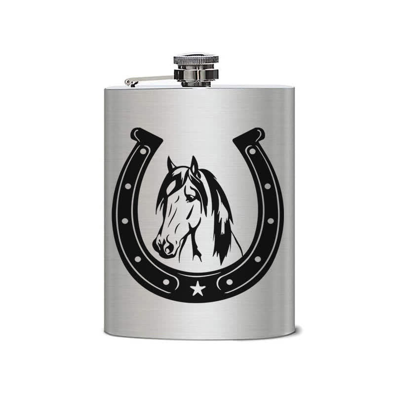 2-10 oz Horse Head Laser Pattern Stainless Steel Portable Flask