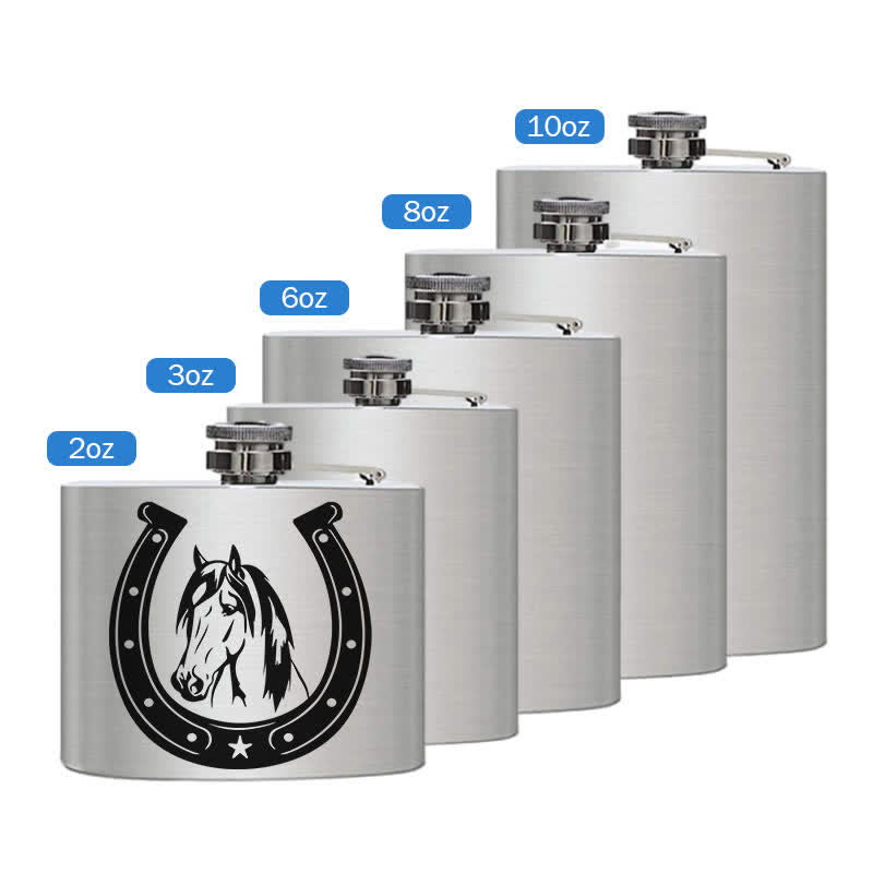 2-10 oz Horse Head Laser Pattern Stainless Steel Portable Flask