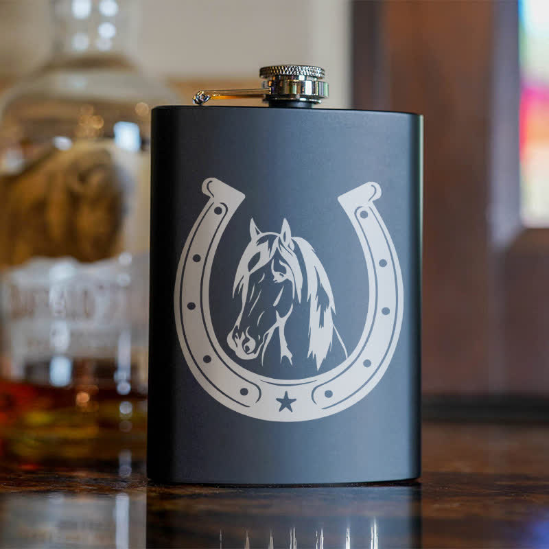 2-10 oz Horse Head Laser Pattern Stainless Steel Portable Flask