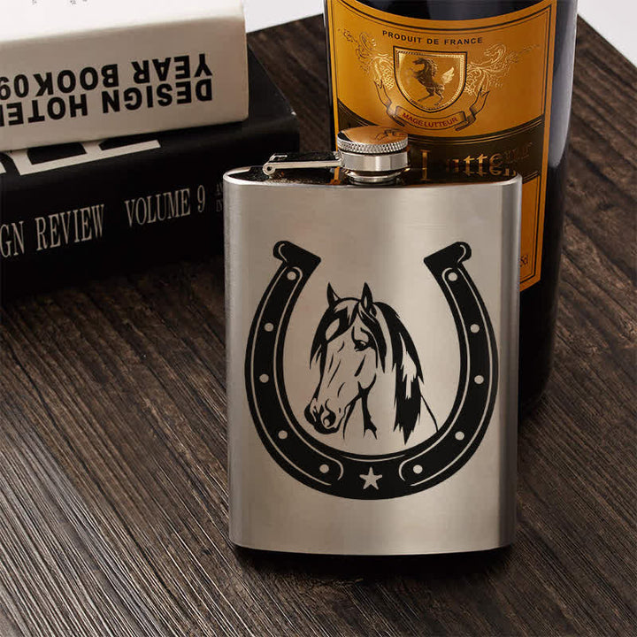 2-10 oz Horse Head Laser Pattern Stainless Steel Portable Flask