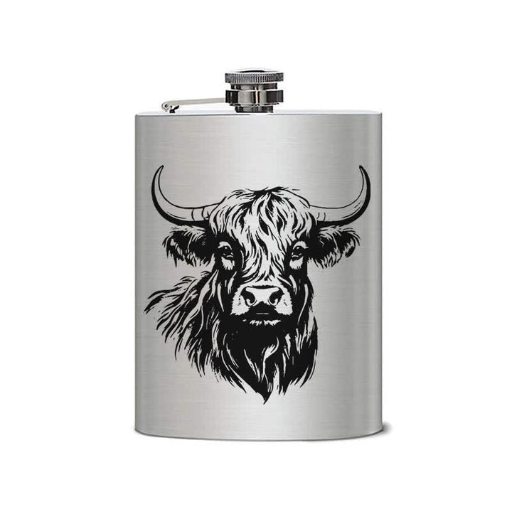 3-8 oz Yak Bull Laser Pattern Stainless Steel Portable Flask