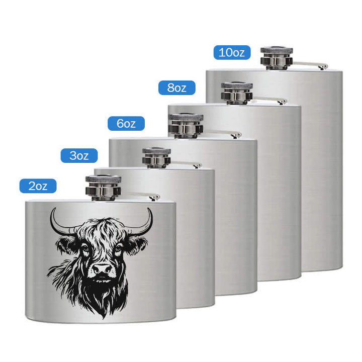 2-10 oz Yak Bull Laser Pattern Stainless Steel Portable Flask