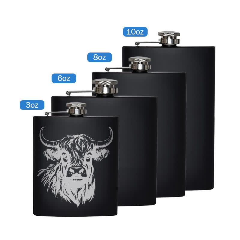 2-10 oz Yak Bull Laser Pattern Stainless Steel Portable Flask