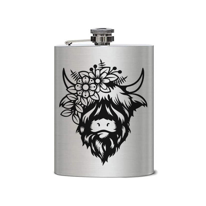 2-10 oz Cow with Flowers Laser Pattern Stainless Steel Portable Flask