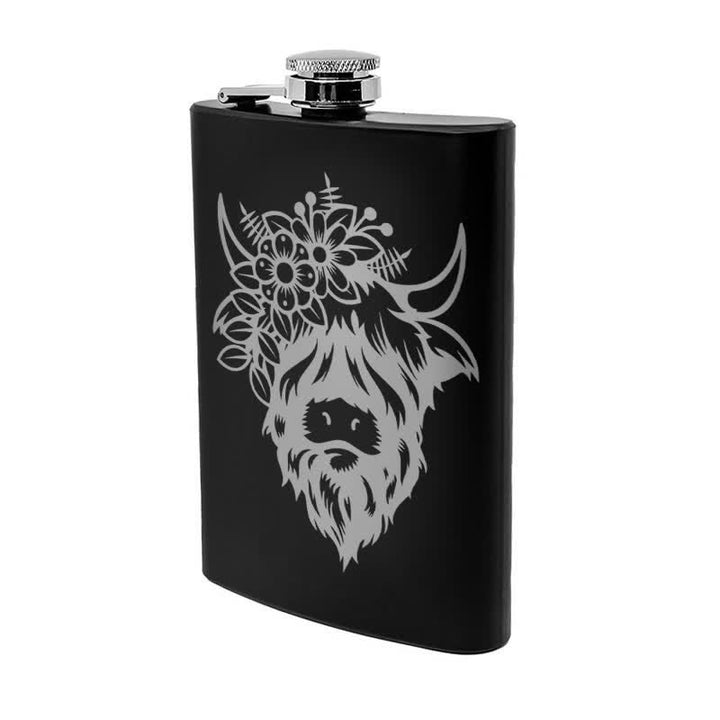 2-10 oz Cow with Flowers Laser Pattern Stainless Steel Portable Flask