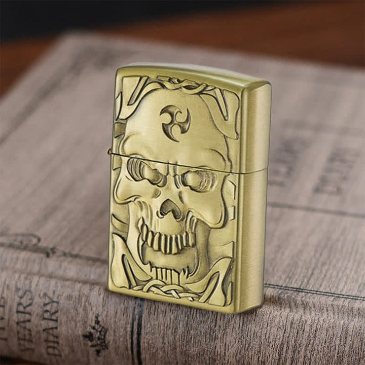 Cool Skull Head Bronze Refillable Kerosene Lighter