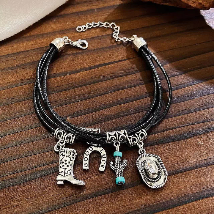  Wild Western Multi-Layered Bracelet Cowboy Necklace - Black Bracelet - image 4