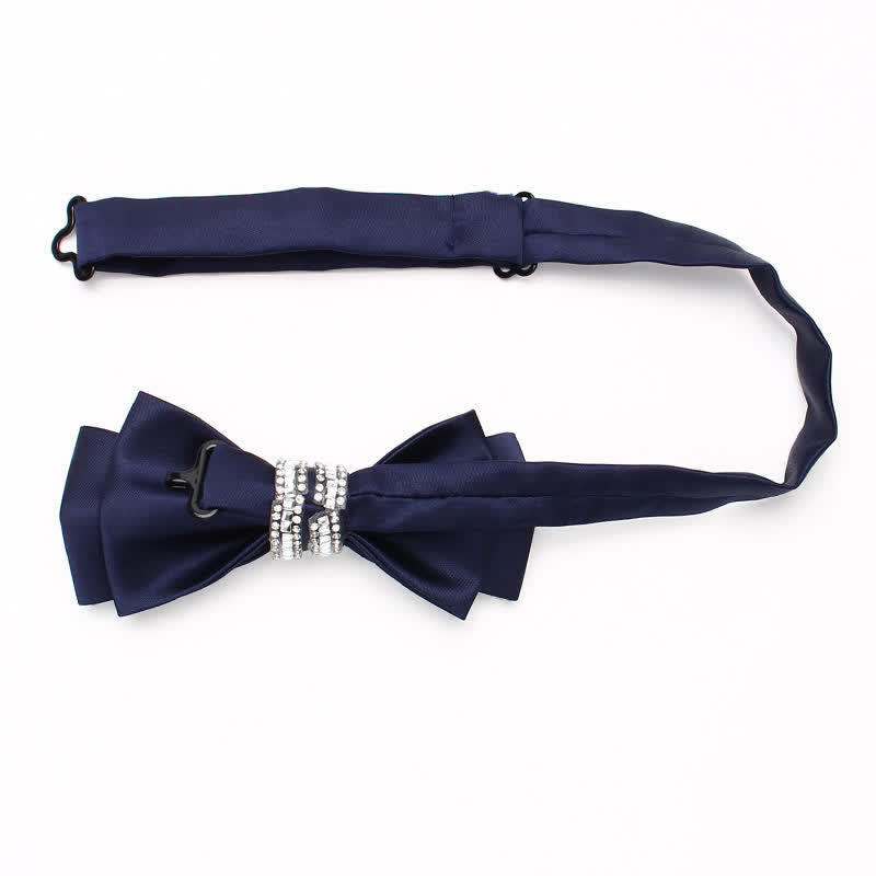 Men's Solid Color Shimmering Rhinestone Double Layers Bow Tie