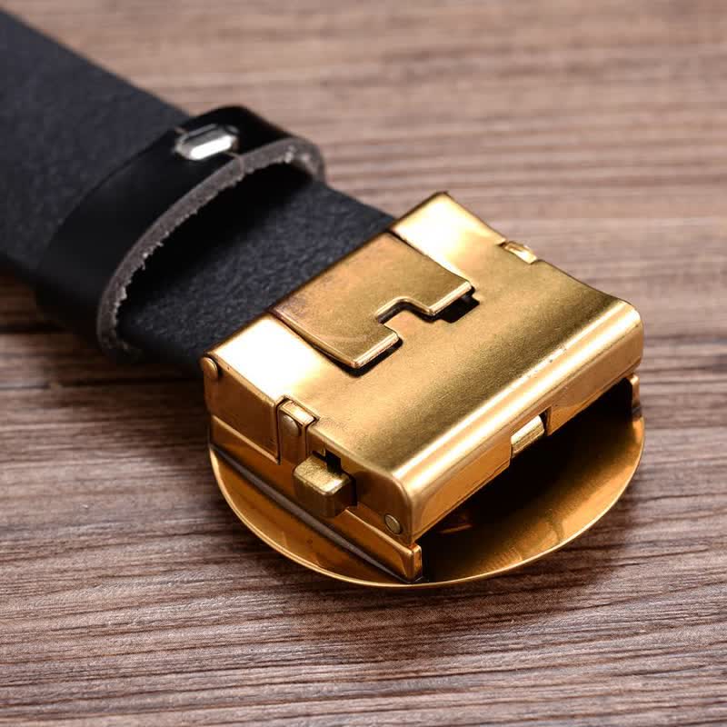 Men's Dragon Prints Round Automatic Buckle Leather Belt