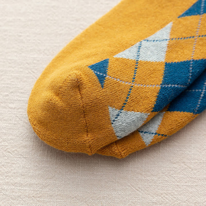 Diamond Checked British Style Cotton Crew Socks