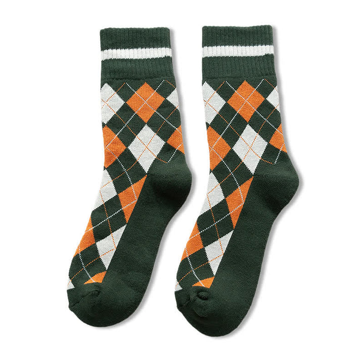 Diamond Checked British Style Cotton Crew Socks