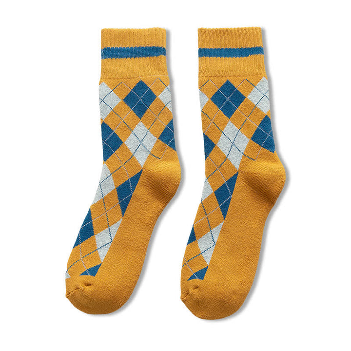 Diamond Checked British Style Cotton Crew Socks