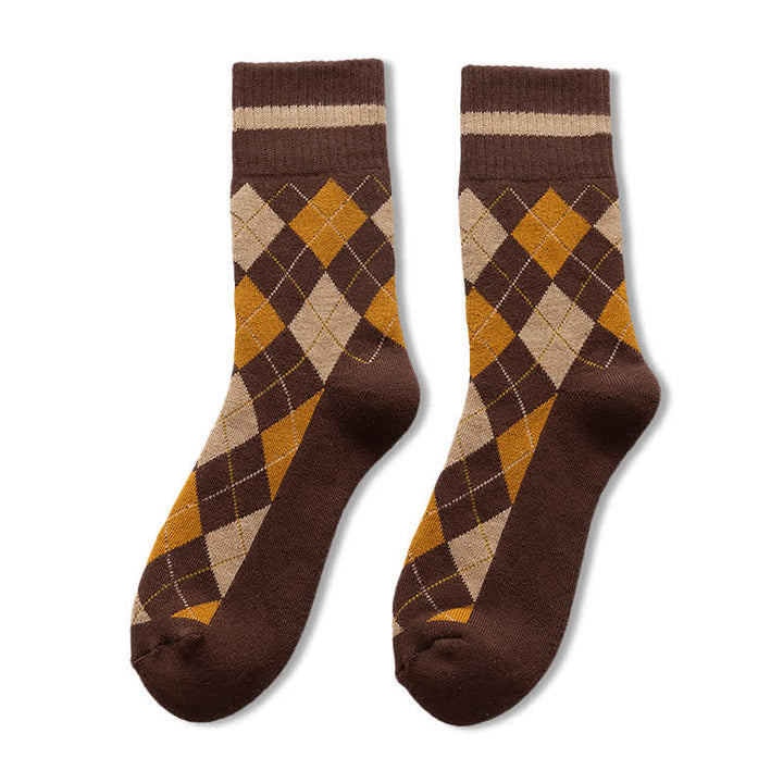 Diamond Checked British Style Cotton Crew Socks