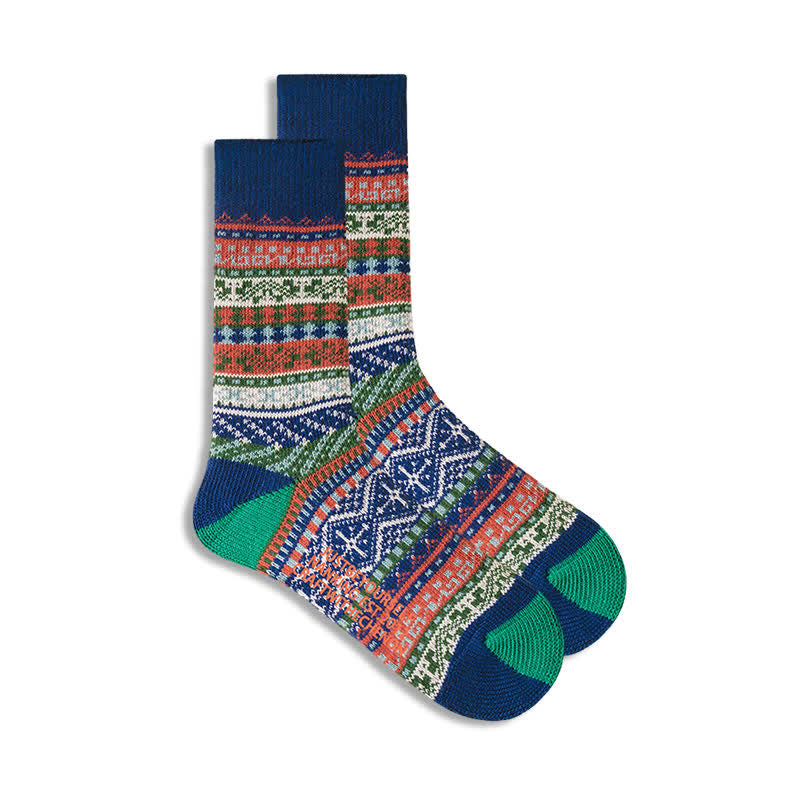 Geometric Pattern Vintage Cotton Crew Socks