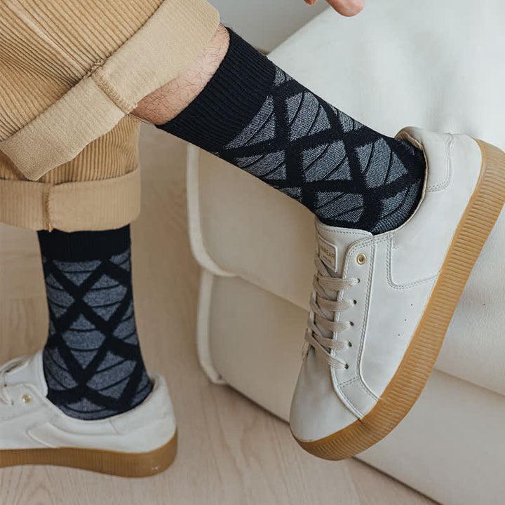 Diamond Pattern Fashion Plaid Knitting Cotton Crew Socks