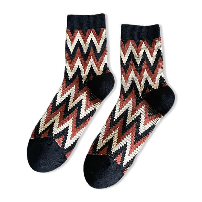 Funky Retro Zigzag Pattern Cotton Crew Socks