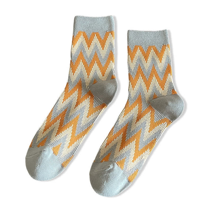 Funky Retro Zigzag Pattern Cotton Crew Socks