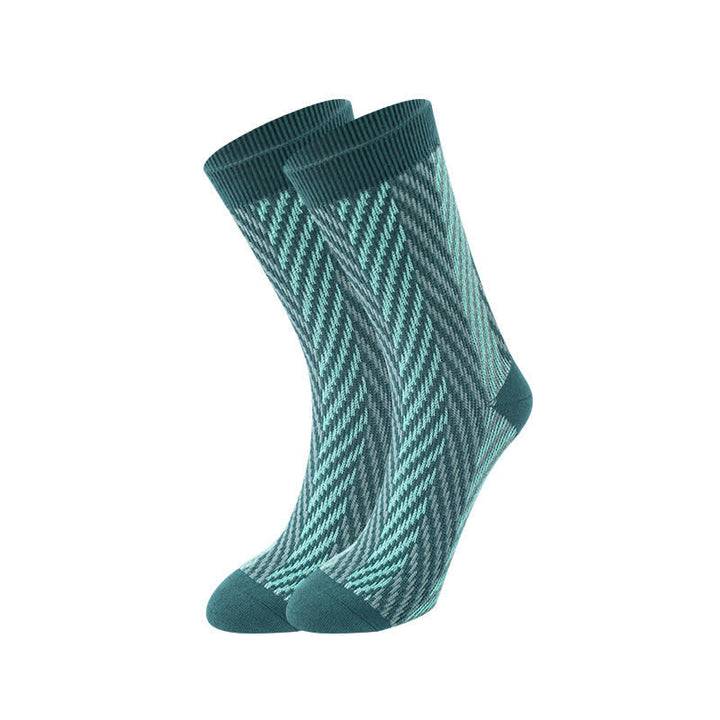 Two Tone Zigzag Printed Weekend Style Cotton Crew Socks