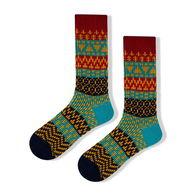 Colorful Ethnic Patterns Striped Cotton Crew Socks