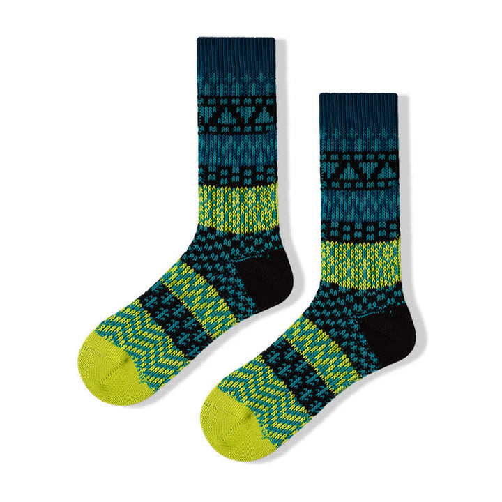 Colorful Ethnic Patterns Striped Cotton Crew Socks