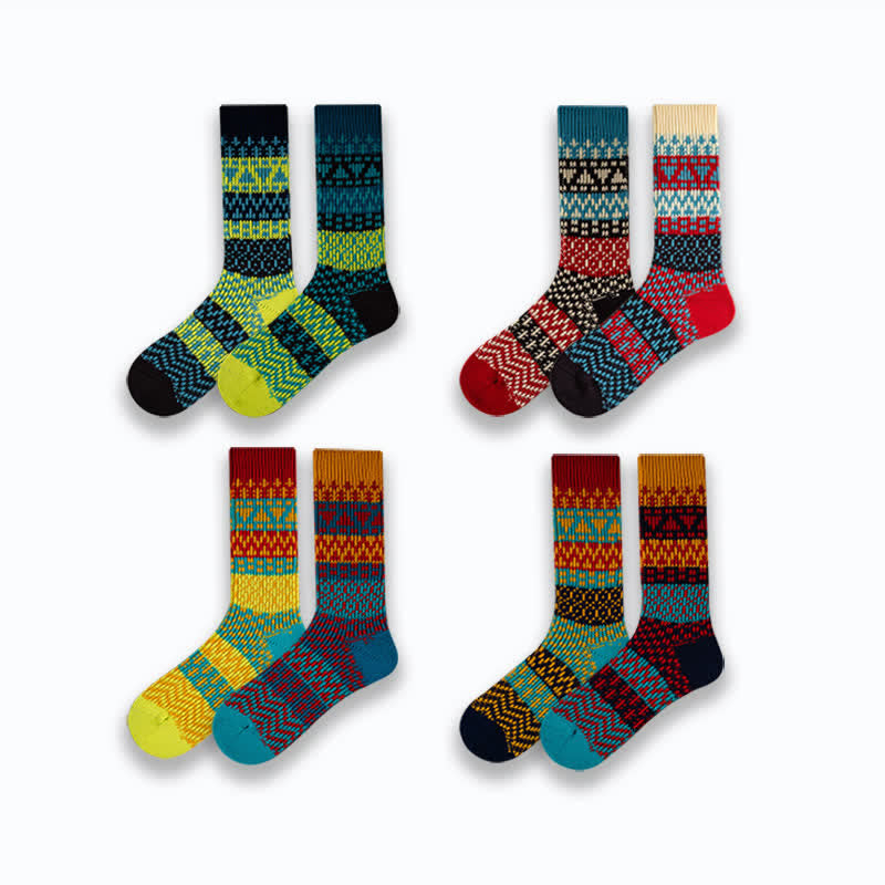 Colorful Ethnic Patterns Striped Cotton Crew Socks