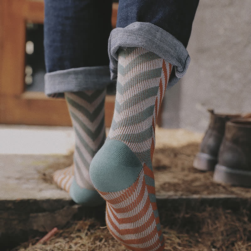 Classic Colorblock Arrow Striped Cotton Crew Socks