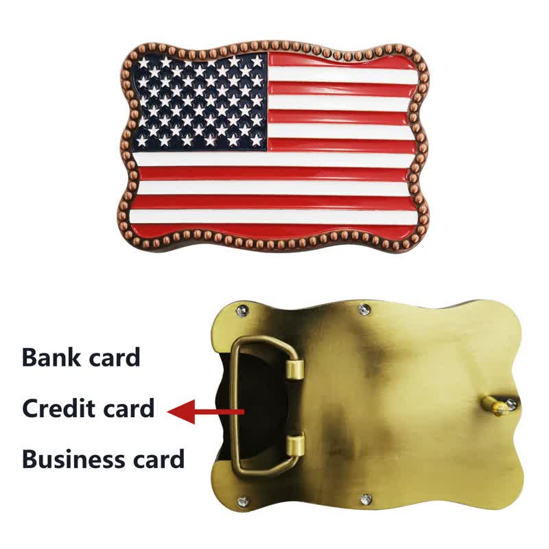 Men's DIY Creative American Flag Card Wallet Buckle Leather Belt