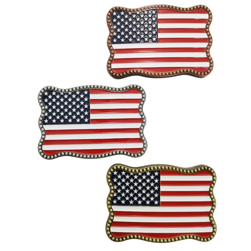 Men's DIY Creative American Flag Card Wallet Buckle Leather Belt