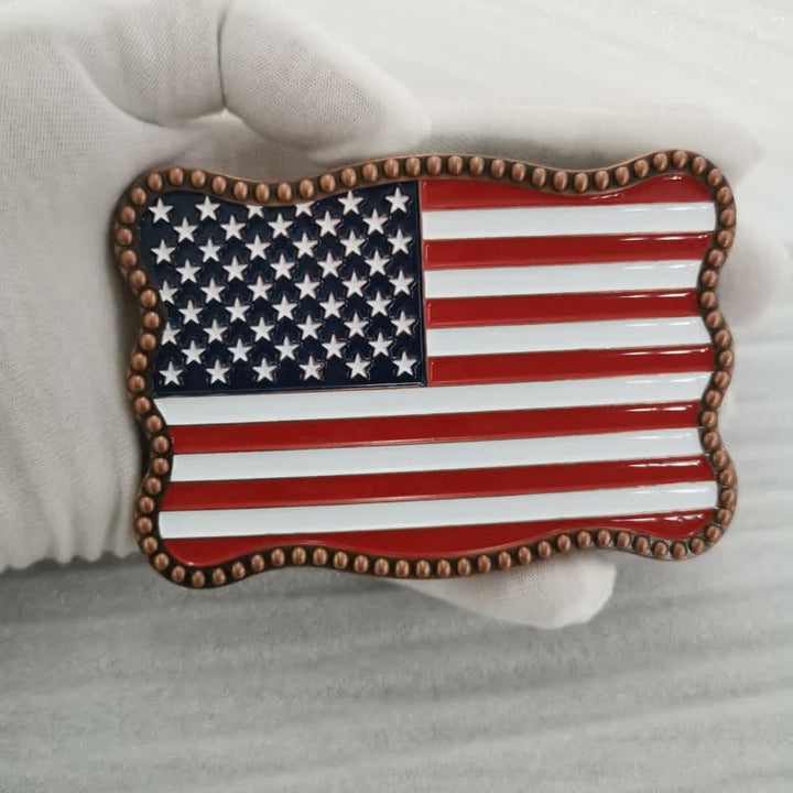 Men's DIY Creative American Flag Card Wallet Buckle Leather Belt