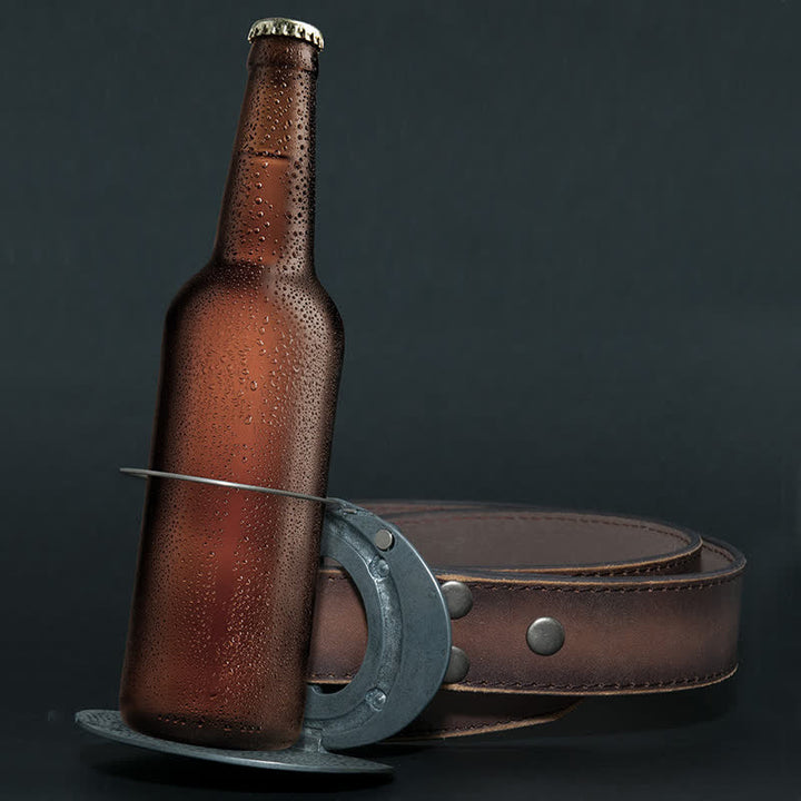 Men's DIY Longhorn Bull Creative Beer Holder Buckle Leather Belt