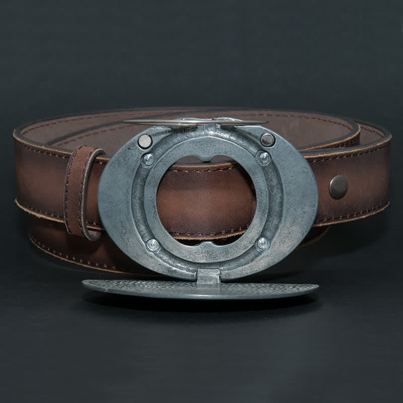 Men's DIY Wild West Bull Creative Beer Holder Buckle Leather Belt