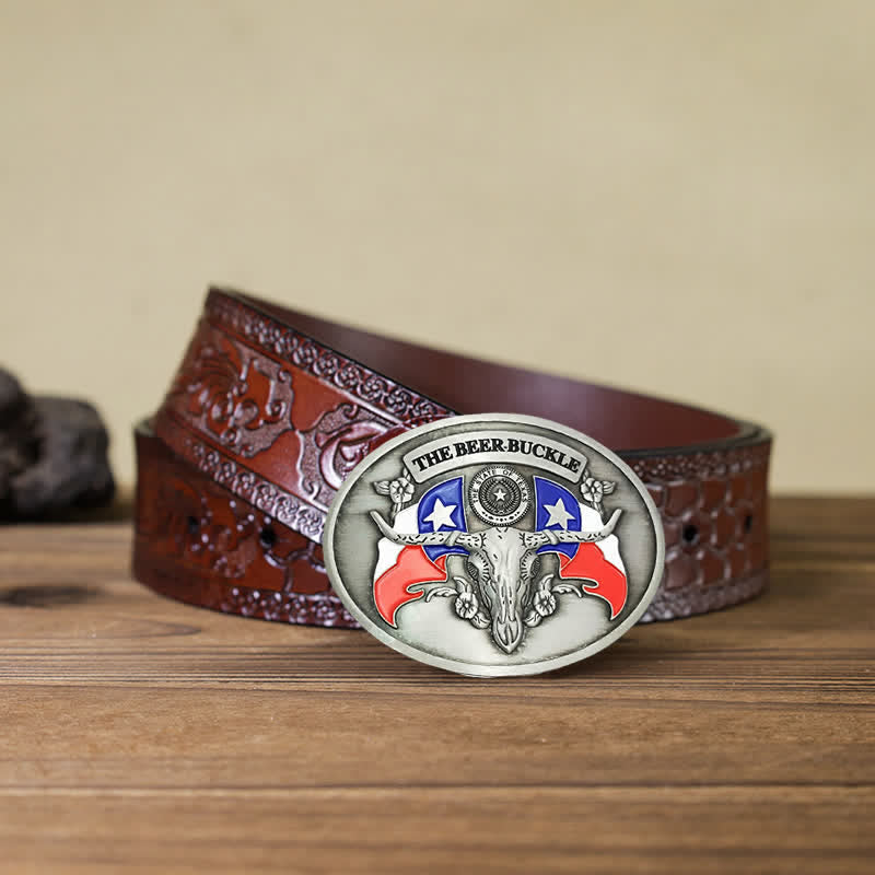 Men's DIY Wild West Bull Creative Beer Holder Buckle Leather Belt