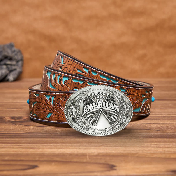 Men's DIY Dual American Flags Creative Beer Holder Buckle Leather Belt