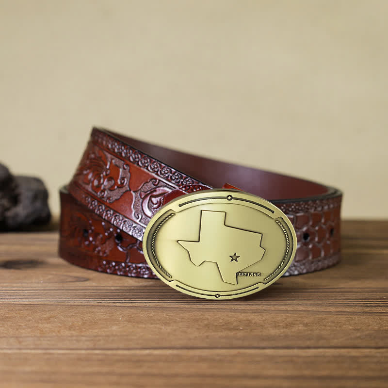 Men's DIY Map State Of Texas Creative Beer Holder Buckle Leather Belt