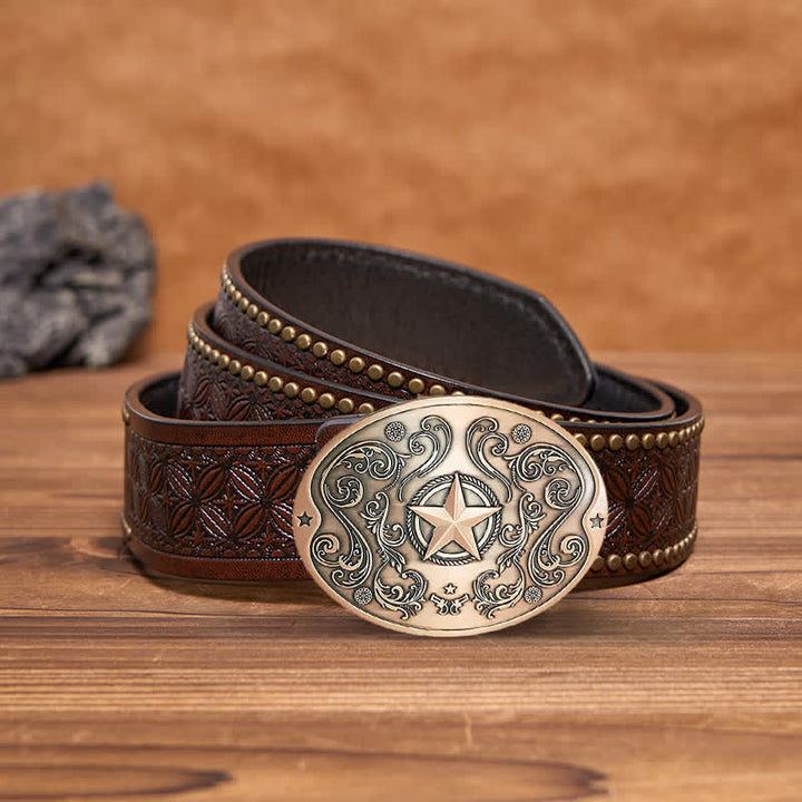 Men's DIY Western Star Creative Beer Holder Buckle Leather Belt