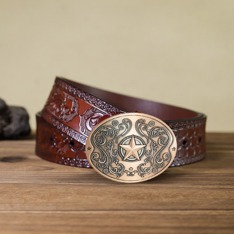 Men's DIY Western Star Creative Beer Holder Buckle Leather Belt