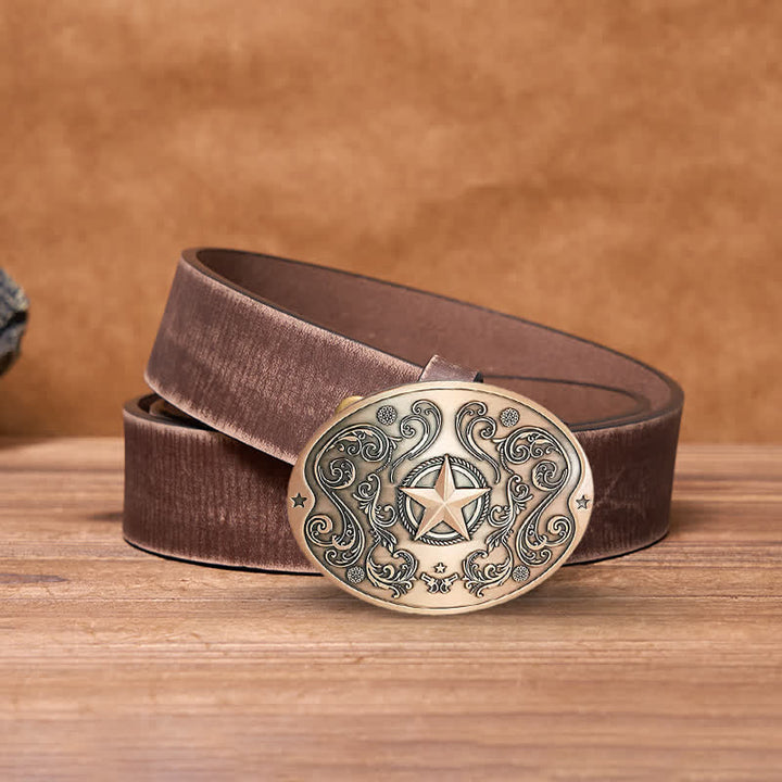 Men's DIY Western Star Creative Beer Holder Buckle Leather Belt