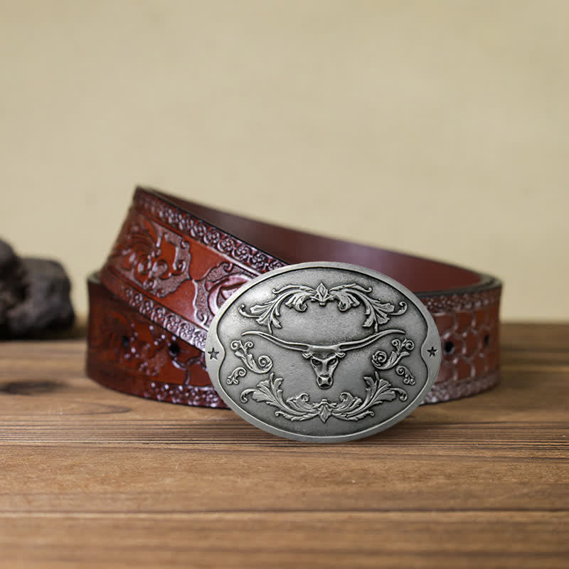 Men's DIY Longhorn Bull Creative Beer Holder Buckle Leather Belt