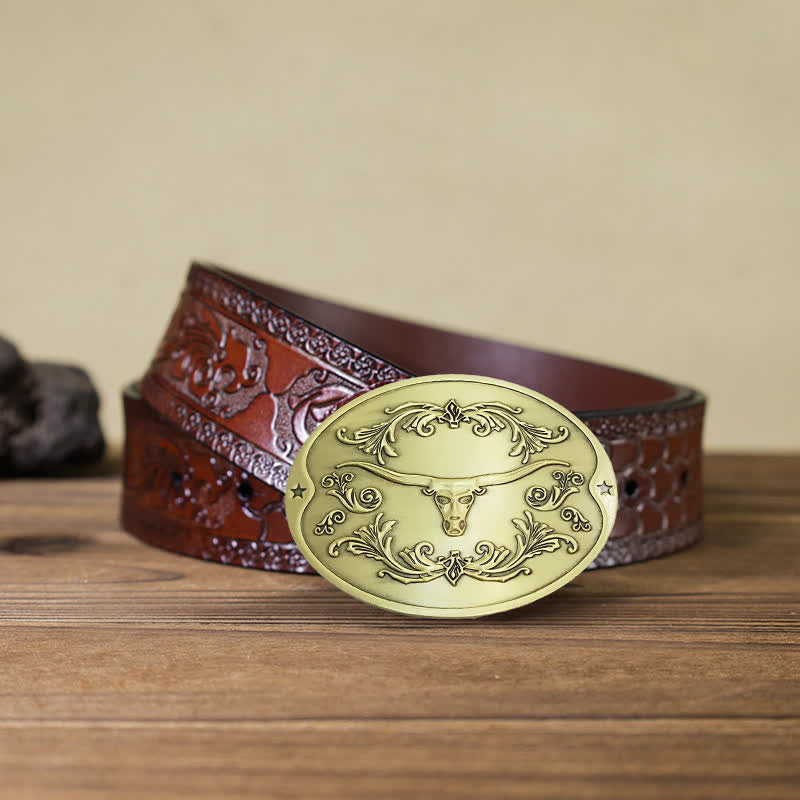 Men's DIY Longhorn Bull Creative Beer Holder Buckle Leather Belt