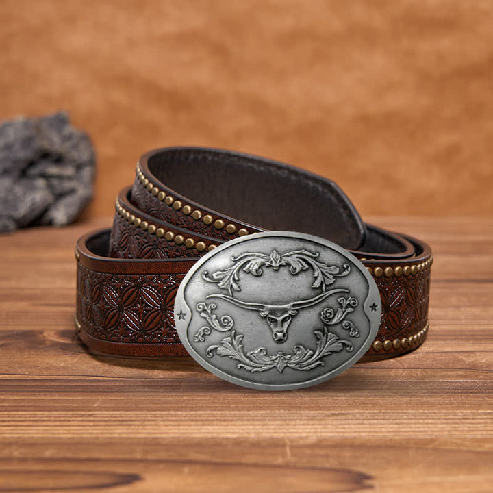 Men's DIY Longhorn Bull Creative Beer Holder Buckle Leather Belt