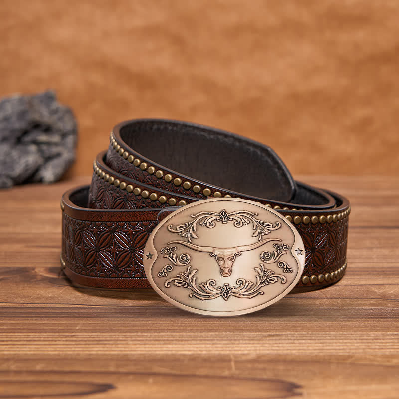 Men's DIY Longhorn Bull Creative Beer Holder Buckle Leather Belt