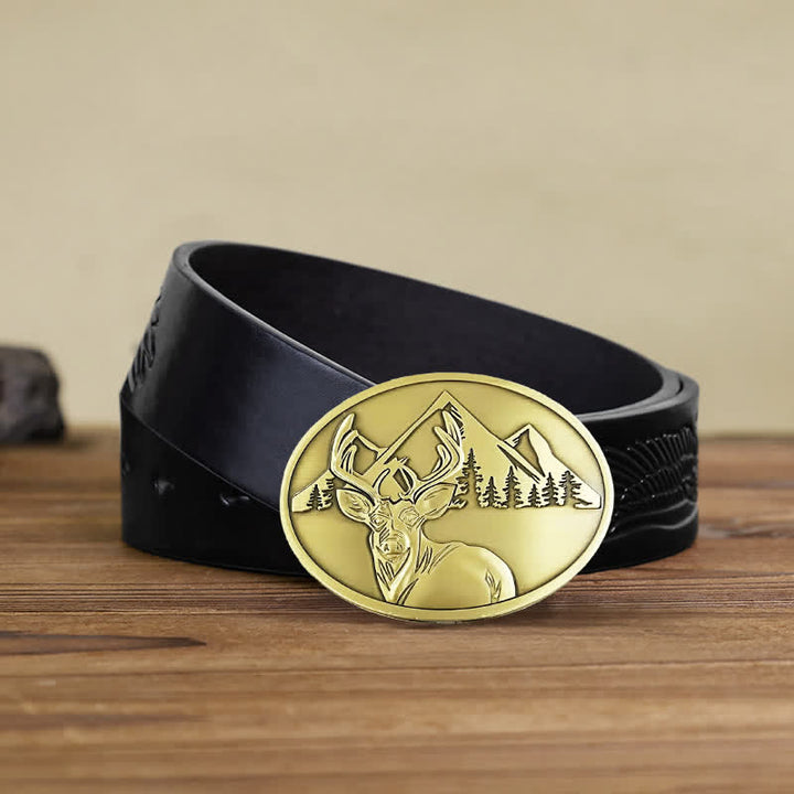 Men's DIY Carved Deer Creative Beer Holder Buckle Leather Belt