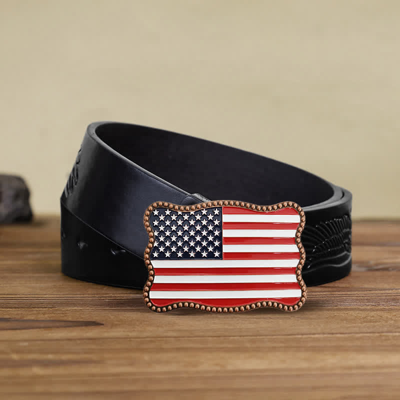 Men's DIY Creative American Flag Card Wallet Buckle Leather Belt