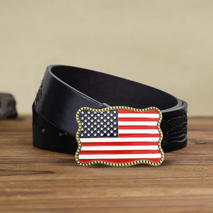 Men's DIY Creative American Flag Card Wallet Buckle Leather Belt