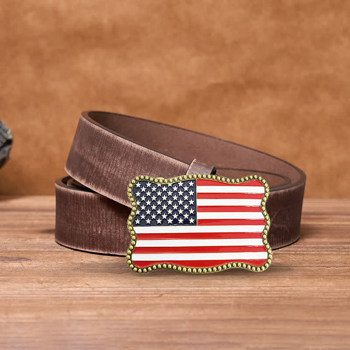 Men's DIY Creative American Flag Card Wallet Buckle Leather Belt