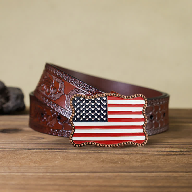 Men's DIY Creative American Flag Card Wallet Buckle Leather Belt