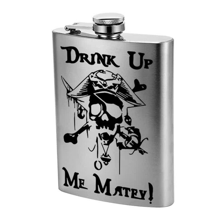 2-10 oz Pirate Skull Drink Laser Pattern Stainless Steel Portable Flask