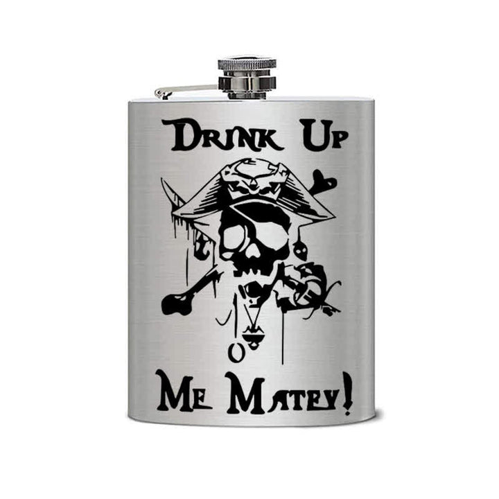 2-10 oz Pirate Skull Drink Laser Pattern Stainless Steel Portable Flask